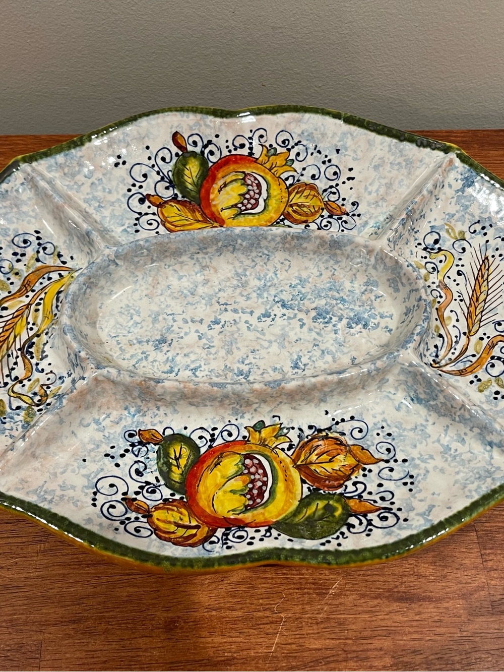 Bellocci hand-painted Italian ceramic antipasti serving tray fruit motif 14x10